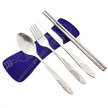 Load image into Gallery viewer, 4 Pcs/Set Stainless Steel Fork Spoon Chopsticks Travel Camping Cutlery Tools Tableware ASD88