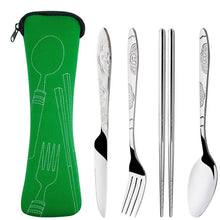 Load image into Gallery viewer, Wholesale Stainless Steel Fork Spoon Chopsticks with Pocket Bag Outdoor Sports Camping Picnic Tableware Cutlery Set Party