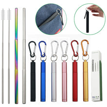 Load image into Gallery viewer, 18/10 Stainless Steel Collapsible Straw Set Reusable Telescopic Drinking Straw Portable Straw For Travel Metal Drink Straw Brush