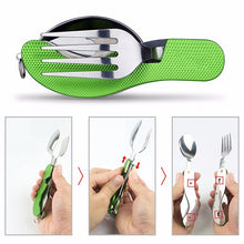 Load image into Gallery viewer, Multi-Function 3 in 1Stainless Steel Outdoor Tablewares Camping Hiking Folding Picnic Portable Cutlery Sets Knife for food Fork