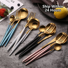 Load image into Gallery viewer, Dinnerware Set 304 Stainless Steel Cutlery Set Steak Knife Fork Set Coffee Spoon Teaspoon Flatware Tableware Kitchen Silverware