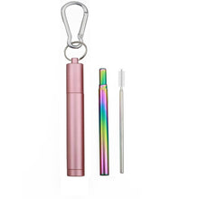 Load image into Gallery viewer, 18/10 Stainless Steel Collapsible Straw Set Reusable Telescopic Drinking Straw Portable Straw For Travel Metal Drink Straw Brush