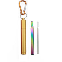 Load image into Gallery viewer, 18/10 Stainless Steel Collapsible Straw Set Reusable Telescopic Drinking Straw Portable Straw For Travel Metal Drink Straw Brush