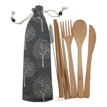 Load image into Gallery viewer, Bamboo Cutlery Set Travel Utensils Biodegradable Wooden Dinnerware Outdoor Portable Flatware Zero Waste Bamboo Tableware Set