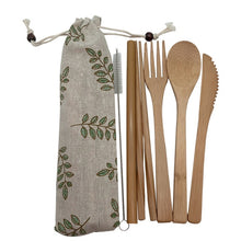 Load image into Gallery viewer, Bamboo Cutlery Set Travel Utensils Biodegradable Wooden Dinnerware Outdoor Portable Flatware Zero Waste Bamboo Tableware Set