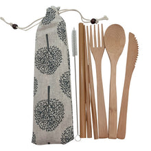 Load image into Gallery viewer, Bamboo Cutlery Set Travel Utensils Biodegradable Wooden Dinnerware Outdoor Portable Flatware Zero Waste Bamboo Tableware Set