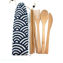 Load image into Gallery viewer, Bamboo Cutlery Set Travel Utensils Biodegradable Wooden Dinnerware Outdoor Portable Flatware Zero Waste Bamboo Tableware Set