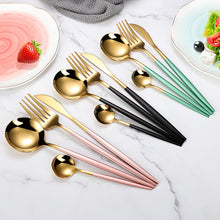 Load image into Gallery viewer, 4Pcs/set Black Gold Cutlery Set 18/10 Stainless Steel Dinnerware Silverware Flatware Set Dinner Knife Fork Spoon Dropshipping