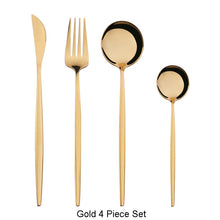 Load image into Gallery viewer, 4Pcs/set Black Gold Cutlery Set 18/10 Stainless Steel Dinnerware Silverware Flatware Set Dinner Knife Fork Spoon Dropshipping