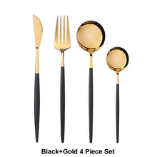 Load image into Gallery viewer, 4Pcs/set Black Gold Cutlery Set 18/10 Stainless Steel Dinnerware Silverware Flatware Set Dinner Knife Fork Spoon Dropshipping