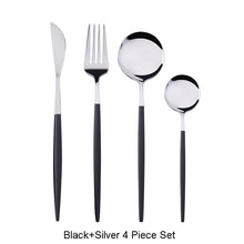 Load image into Gallery viewer, 4Pcs/set Black Gold Cutlery Set 18/10 Stainless Steel Dinnerware Silverware Flatware Set Dinner Knife Fork Spoon Dropshipping