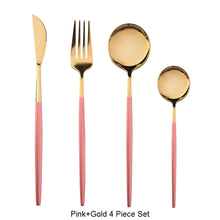 Load image into Gallery viewer, 4Pcs/set Black Gold Cutlery Set 18/10 Stainless Steel Dinnerware Silverware Flatware Set Dinner Knife Fork Spoon Dropshipping