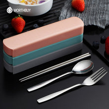 Load image into Gallery viewer, WORTHBUY Portable Travel Tableware Set Stainless Steel Dinnerware With Box Kitchen Fork Spoon Dinner Set For Kid School Cutlery