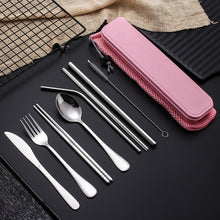 Load image into Gallery viewer, 9pcs/6pcs Stainless Steel Cutlery Set Silverware with Metal Straw Chopsticks Storage Case and Bag Spoon Set