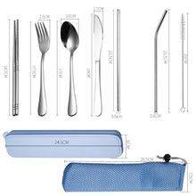 Load image into Gallery viewer, 9pcs/6pcs Stainless Steel Cutlery Set Silverware with Metal Straw Chopsticks Storage Case and Bag Spoon Set
