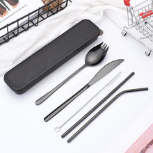 Load image into Gallery viewer, 9pcs/6pcs Stainless Steel Cutlery Set Silverware with Metal Straw Chopsticks Storage Case and Bag Spoon Set