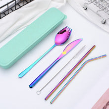 Load image into Gallery viewer, 9pcs/6pcs Stainless Steel Cutlery Set Silverware with Metal Straw Chopsticks Storage Case and Bag Spoon Set