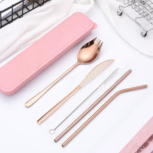 Load image into Gallery viewer, 9pcs/6pcs Stainless Steel Cutlery Set Silverware with Metal Straw Chopsticks Storage Case and Bag Spoon Set