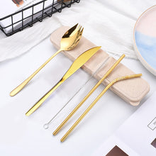 Load image into Gallery viewer, 9pcs/6pcs Stainless Steel Cutlery Set Silverware with Metal Straw Chopsticks Storage Case and Bag Spoon Set