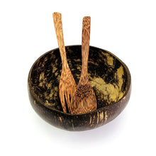 Load image into Gallery viewer, Natural Superior Coconut Bowl Spoons Forks Set 100% Hand-Made Eco Friendly Polished With Coconut Oil Biodegradable Bowl No Waste