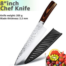 Load image into Gallery viewer, Cuchillo de cocina de 8 pulgadas, cuchillos profesionales japoneses de Chef 7CR17 440C, cuchillo de carnicero de acero inoxidable, juego de santoku