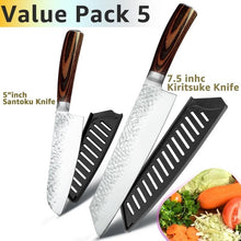 Load image into Gallery viewer, Cuchillo de cocina de 8 pulgadas, cuchillos profesionales japoneses de Chef 7CR17 440C, cuchillo de carnicero de acero inoxidable, juego de santoku