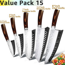 Load image into Gallery viewer, Cuchillo de cocina de 8 pulgadas, cuchillos profesionales japoneses de Chef 7CR17 440C, cuchillo de carnicero de acero inoxidable, juego de santoku