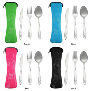 4pcs Stainless Steel Portable Tableware Dinnerware Travel Camp Cutlery Set knife and fork spoon Western tableware set