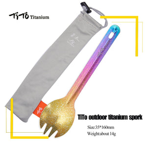 TiTo Titanium spork Outdoor Camping titanium alloy spoon Picnic Fork Ultralight Environmental pure titanium Tableware Portable