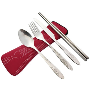 4 Pcs/Set Stainless Steel Fork Spoon Chopsticks Travel Camping Cutlery Tools Tableware ASD88