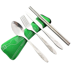 4 Pcs/Set Stainless Steel Fork Spoon Chopsticks Travel Camping Cutlery Tools Tableware ASD88