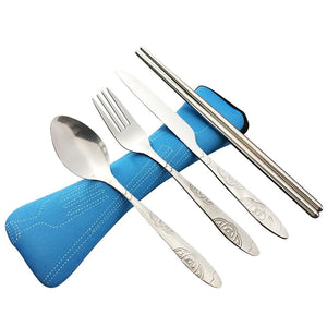 4 Pcs/Set Stainless Steel Fork Spoon Chopsticks Travel Camping Cutlery Tools Tableware ASD88