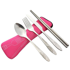 4 Pcs/Set Stainless Steel Fork Spoon Chopsticks Travel Camping Cutlery Tools Tableware ASD88