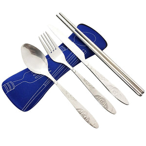 4 Pcs/Set Stainless Steel Fork Spoon Chopsticks Travel Camping Cutlery Tools Tableware ASD88