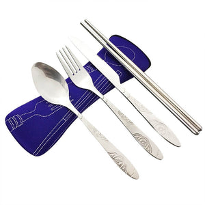 4 Pcs/Set Stainless Steel Fork Spoon Chopsticks Travel Camping Cutlery Tools Tableware ASD88