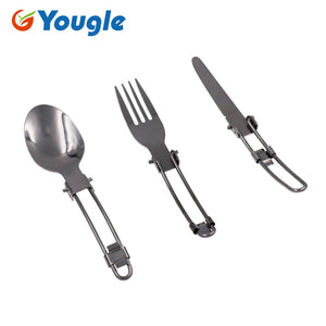 YOUGLE Outdoor Stainless Steel Folded Fork Spoon Knife Picnic Camping  Dinnerware Tableware