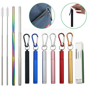 18/10 Stainless Steel Collapsible Straw Set Reusable Telescopic Drinking Straw Portable Straw For Travel Metal Drink Straw Brush