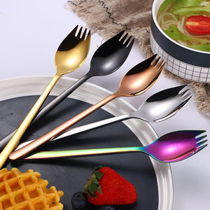 2in1 Multifunction Spork Stainless Steel Spoon Fork Portable Noodle Fruit Salad Forks Outdoor Travel Fork Kitchen Tools