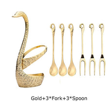 Load image into Gallery viewer, 7 Pcs Swan Fruit Base Holder Forks Set Stainless Steel Salad Dessert Forks Coffee Spoon Cake Tableware Zero Waste Flatware
