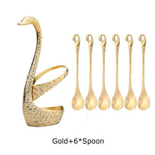 Load image into Gallery viewer, 7 Pcs Swan Fruit Base Holder Forks Set Stainless Steel Salad Dessert Forks Coffee Spoon Cake Tableware Zero Waste Flatware
