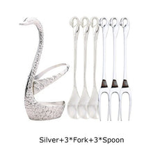 Load image into Gallery viewer, 7 Pcs Swan Fruit Base Holder Forks Set Stainless Steel Salad Dessert Forks Coffee Spoon Cake Tableware Zero Waste Flatware
