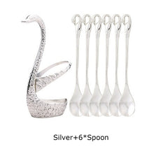 Load image into Gallery viewer, 7 Pcs Swan Fruit Base Holder Forks Set Stainless Steel Salad Dessert Forks Coffee Spoon Cake Tableware Zero Waste Flatware
