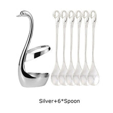 Load image into Gallery viewer, 7 Pcs Swan Fruit Base Holder Forks Set Stainless Steel Salad Dessert Forks Coffee Spoon Cake Tableware Zero Waste Flatware
