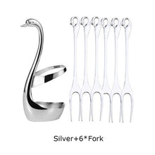 Load image into Gallery viewer, 7 Pcs Swan Fruit Base Holder Forks Set Stainless Steel Salad Dessert Forks Coffee Spoon Cake Tableware Zero Waste Flatware
