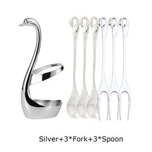 Load image into Gallery viewer, 7 Pcs Swan Fruit Base Holder Forks Set Stainless Steel Salad Dessert Forks Coffee Spoon Cake Tableware Zero Waste Flatware
