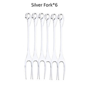 7 Pcs Swan Fruit Base Holder Forks Set Stainless Steel Salad Dessert Forks Coffee Spoon Cake Tableware Zero Waste Flatware