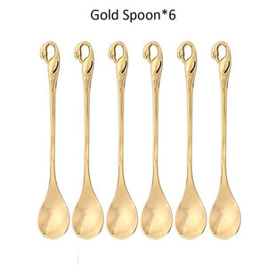 7 Pcs Swan Fruit Base Holder Forks Set Stainless Steel Salad Dessert Forks Coffee Spoon Cake Tableware Zero Waste Flatware