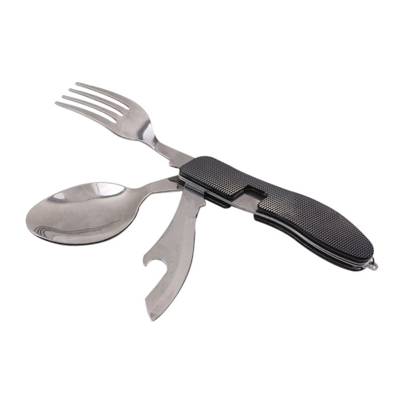 Multi-Function 3 in 1Stainless Steel Outdoor Tablewares Camping Hiking Folding Picnic Portable Cutlery Sets Knife for food Fork