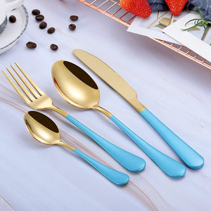 2018 Multi-Colors Rainbow Cutlery Set Dinnerware Set Black Cutlery Kit Fork Knife Stainless Steel Silverware Home Tableware Set