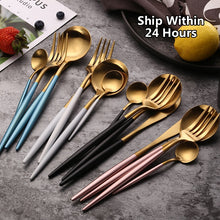 Load image into Gallery viewer, Dinnerware Set 304 Stainless Steel Cutlery Set Steak Knife Fork Set Coffee Spoon Teaspoon Flatware Tableware Kitchen Silverware
